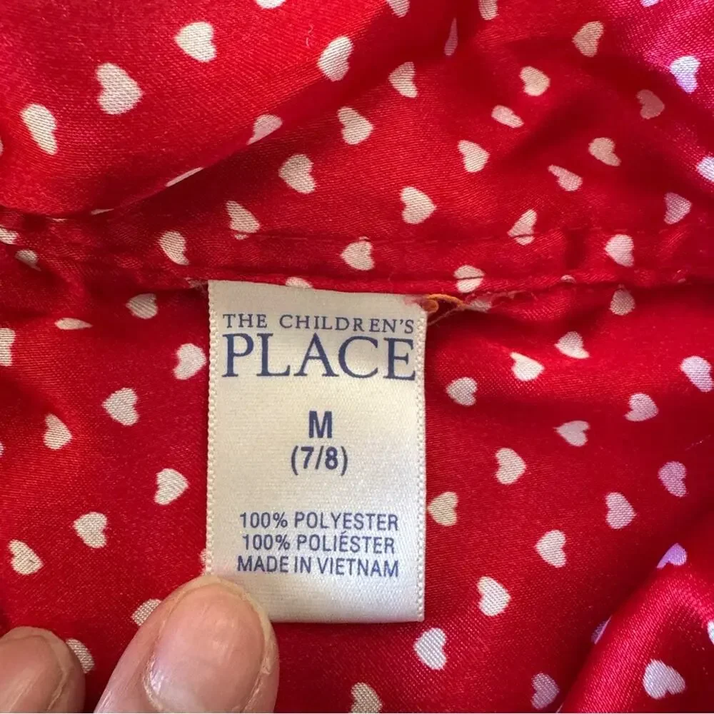 The Children’s Place Girls Red Nightgown Pajamas Long Sleeve Hearts Size M 7/8